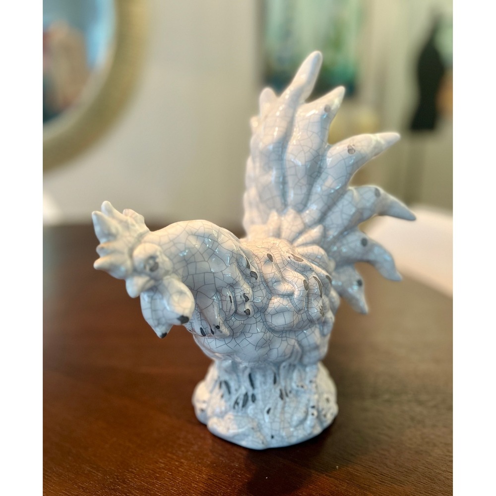 Bella Casa Ganz Rooster Figurine Unisex 11" White Excellent Crackle Ceramic